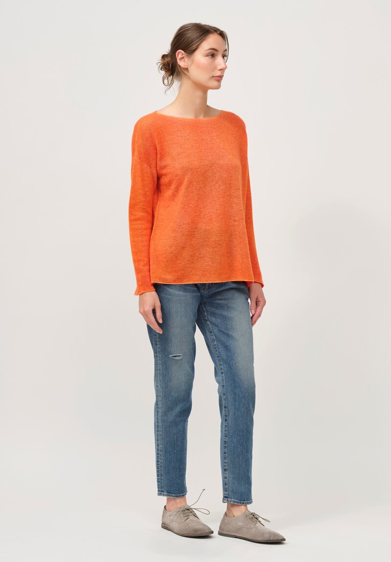 F Cashmere Two Tone Round Neck Bruco Sweater in Orange & Red	