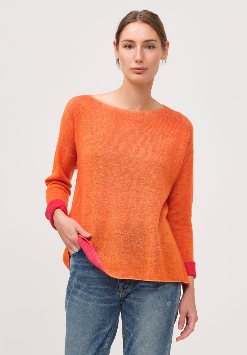 F Cashmere Two Tone Round Neck Bruco Sweater in Orange & Red	