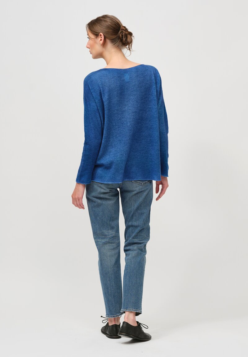 F Cashmere Two Tone Round Neck Bruco Sweater in Navy & Teal	