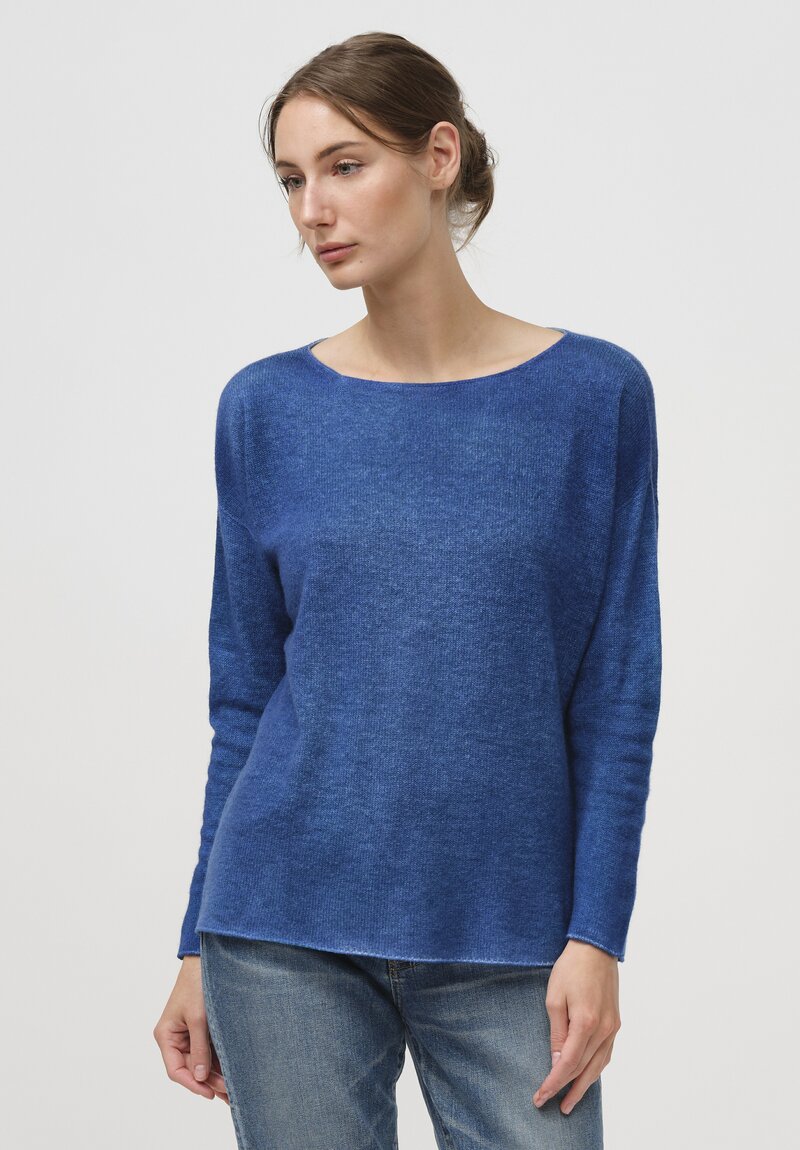 F Cashmere Two Tone Round Neck Bruco Sweater in Navy & Teal	