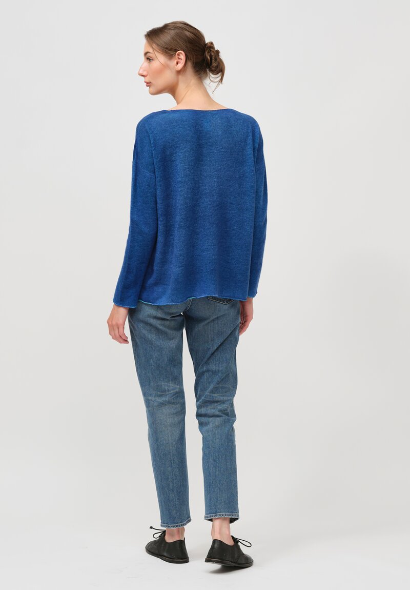 F Cashmere Two Tone V Neck Bruco Sweater in Navy & Teal	