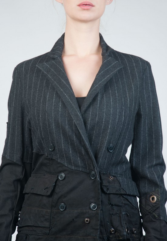 Greg Lauren Double Breasted Blazer in Pinstripe Black