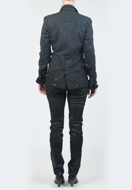 Greg Lauren Double Breasted Blazer in Pinstripe Black