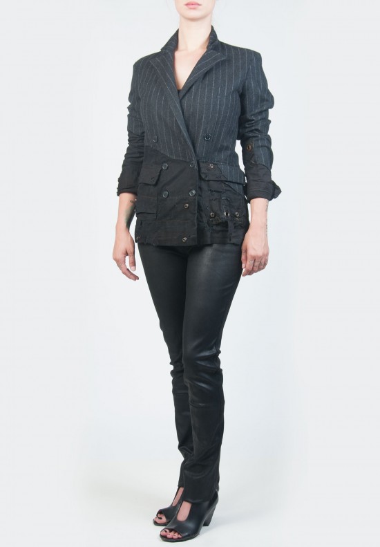 Greg Lauren Double Breasted Blazer in Pinstripe Black