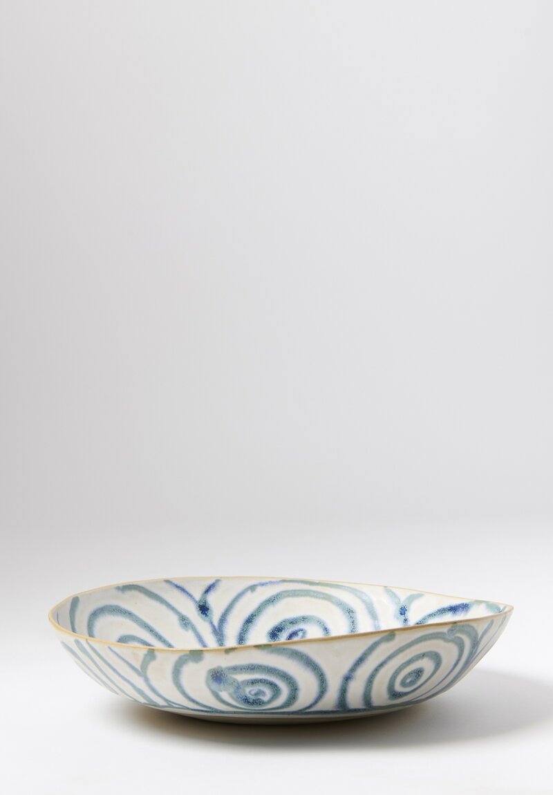 Laurie Goldstein Ceramic Large Salad Bowl in White & Teal Green	