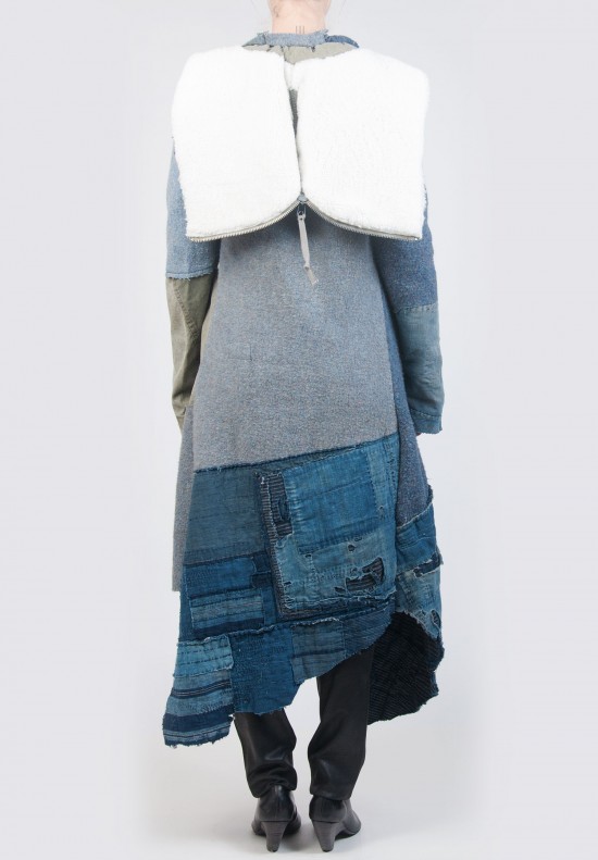 Greg Lauren Nomad Coat In Blue Patchwork