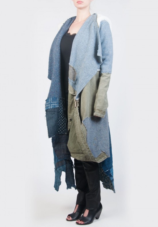 Greg Lauren Nomad Coat In Blue Patchwork