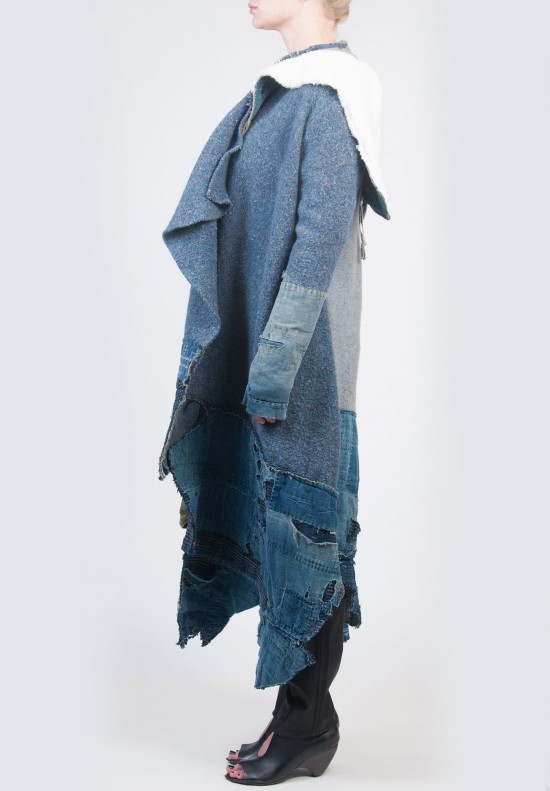 Greg Lauren Nomad Coat In Blue Patchwork