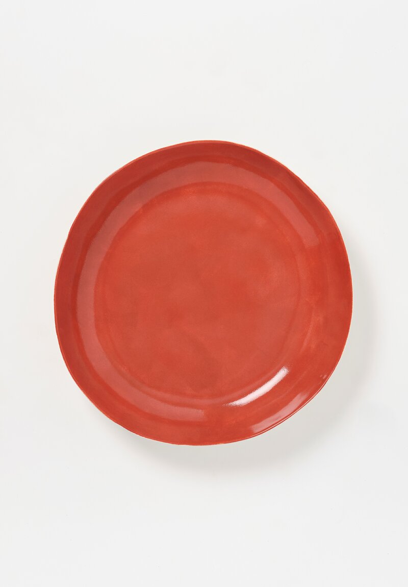 Stamperia Bertozzi Handmade Porcelain Solid Interior Shallow Serving Bowl Terracotta Brown