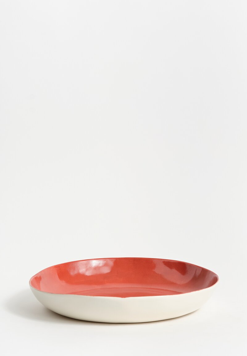 Stamperia Bertozzi Handmade Porcelain Solid Interior Shallow Serving Bowl Terracotta Brown