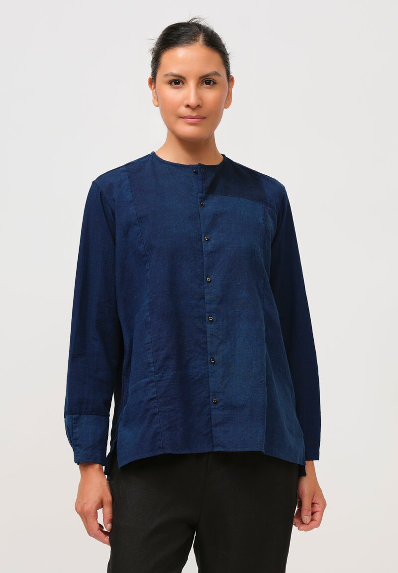 Kaval Vintage Japanese Patchwork Shirt in Indigo Blue	