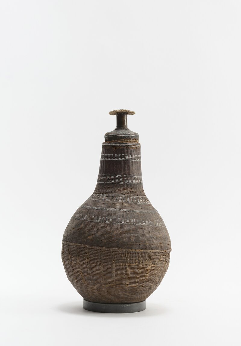 Vintage Woven Cho Cho Basket with Wire Work from the Borana People of Southern Ethiopia	