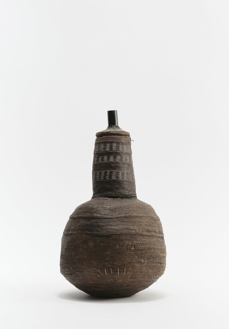 Vintage Woven Cho Cho Basket with Wire Work from the Borana People of Southern Ethiopia	