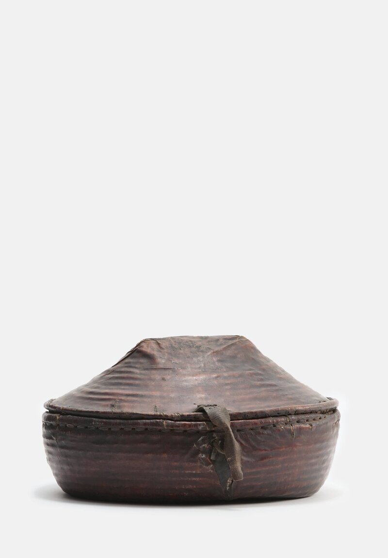 Vintage Leather Basket Food Container from the Gurague People Large	