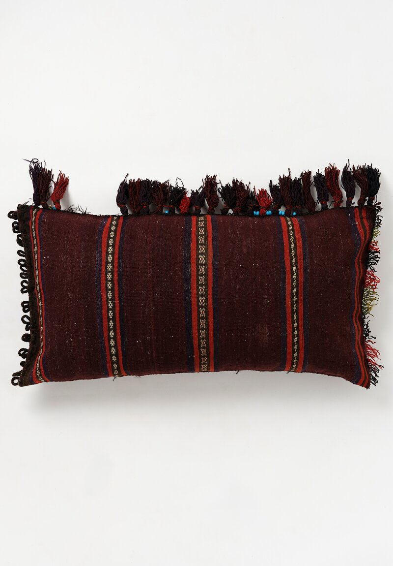 Afghan Baluch Balisht Bag Vintage Pillow Rug with Fringe	