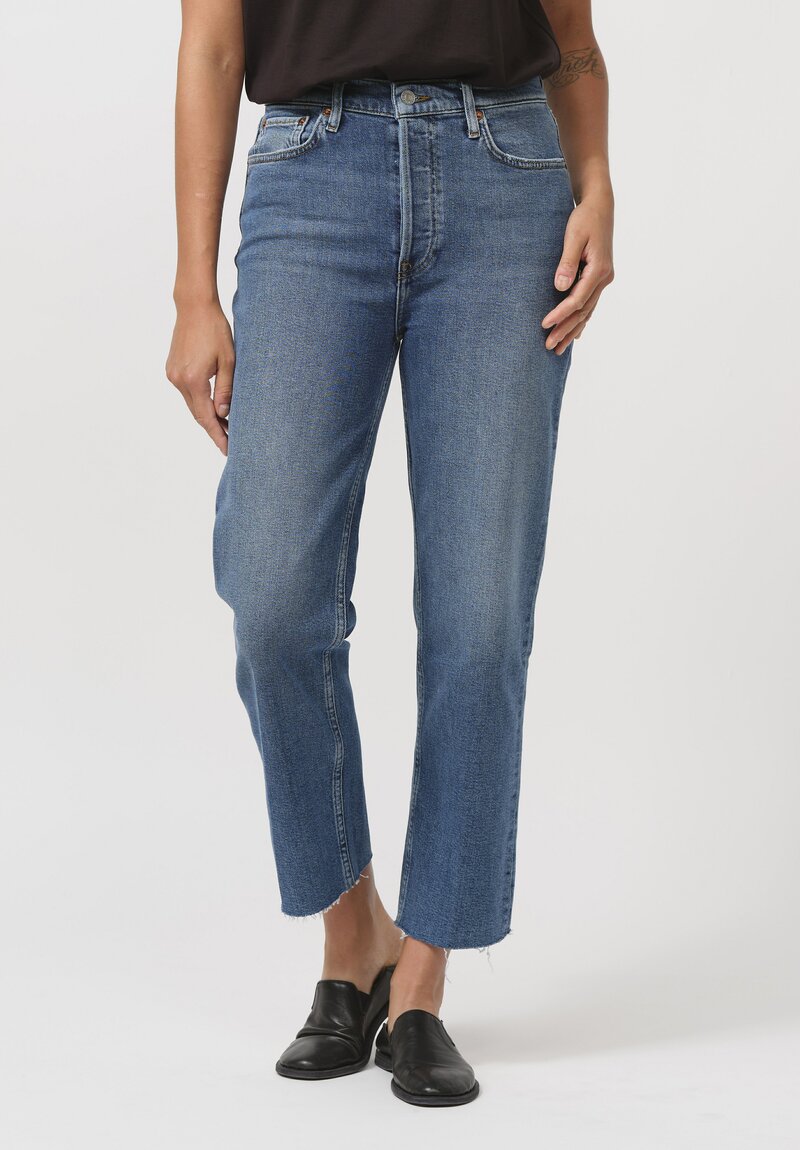 Re/Done Cotton High Rise 70's Stove Pipe Jean in Mid Indigo	