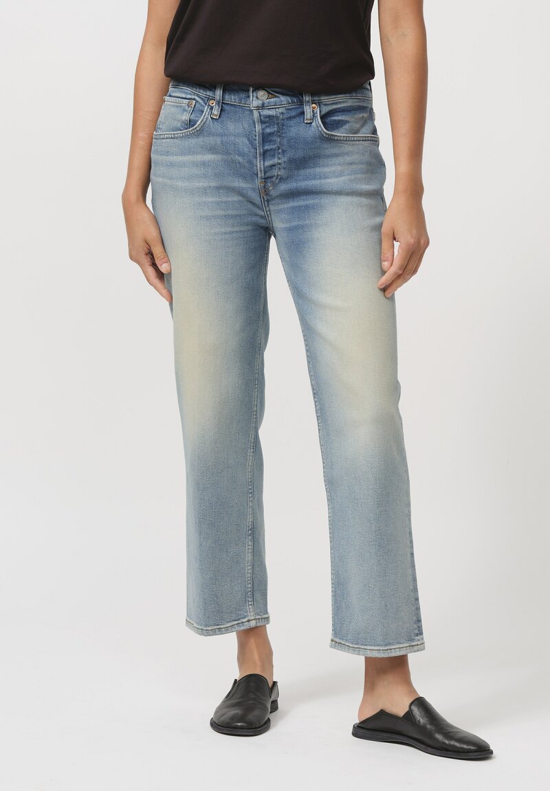 RE/DONE Cotton Mid Rise Stove Pipe Jean in Bella Rosa Blue	