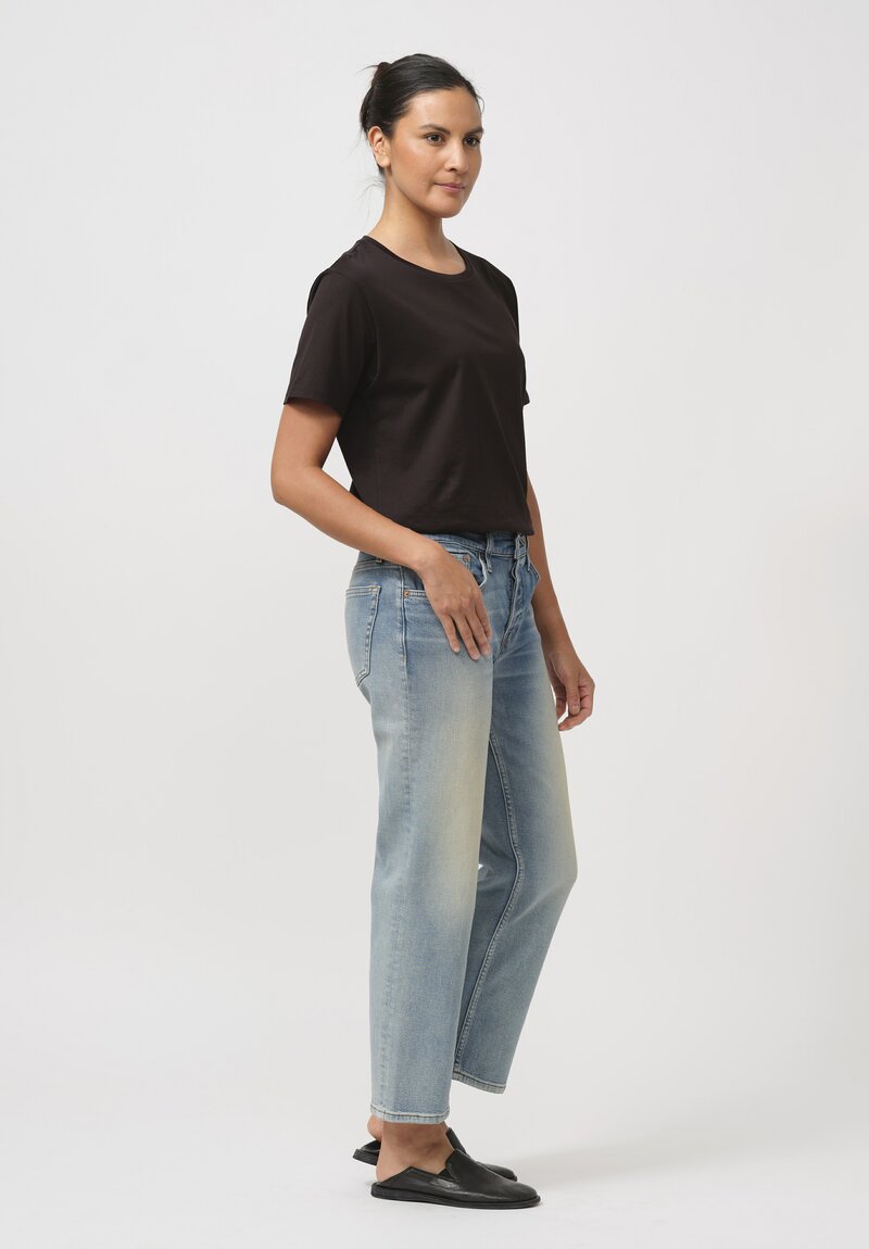 RE/DONE Cotton Mid Rise Stove Pipe Jean in Bella Rosa Blue	