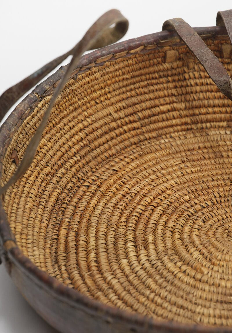 Vintage Leather Basket Food Container from the Gurague People Large	