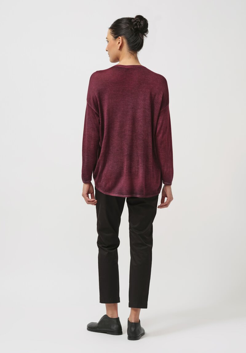 Avant Toi Cashmere & Silk Hand-Painted V-Neck Sweater in Nero Wine Red