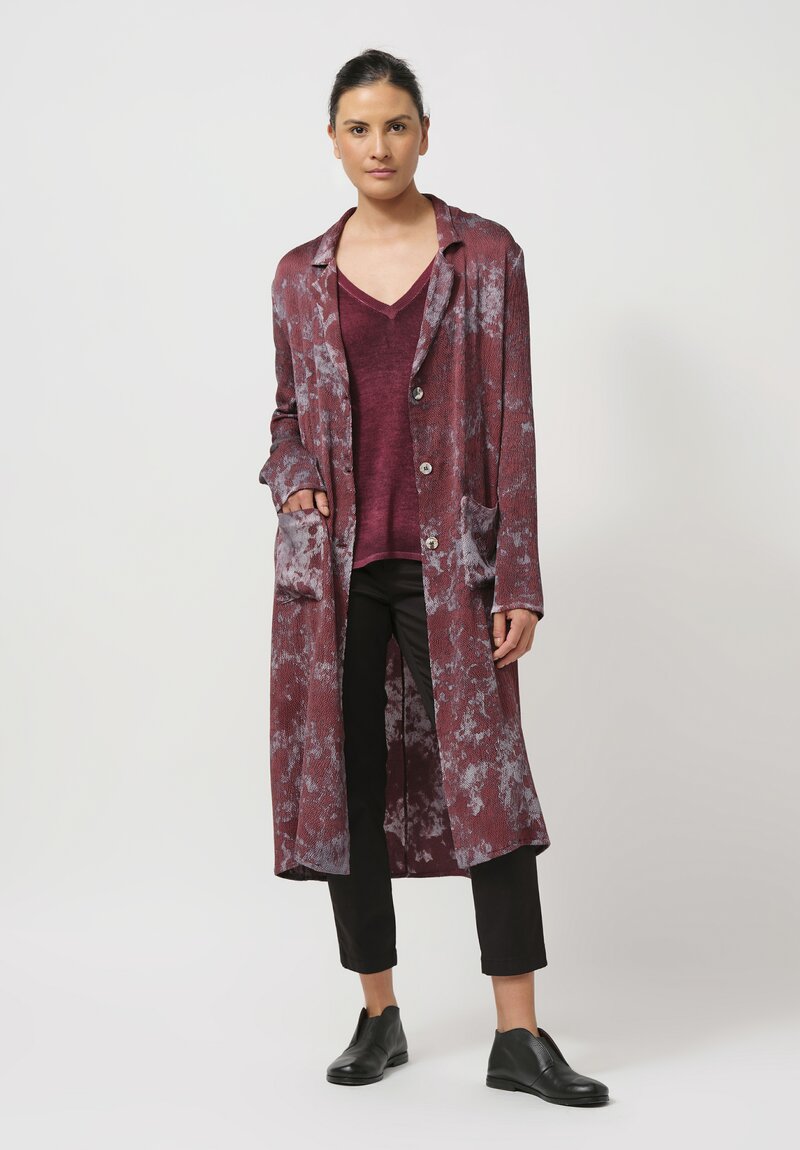 Avant Toi Cashmere & Silk Hand-Painted V-Neck Sweater in Nero Wine Red