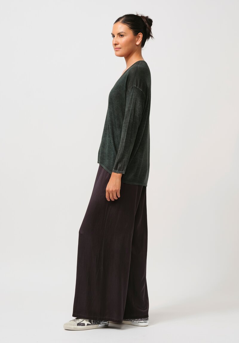 Avant Toi Cashmere & Silk Hand-Painted V-Neck Sweater in Nero Rosco Green	