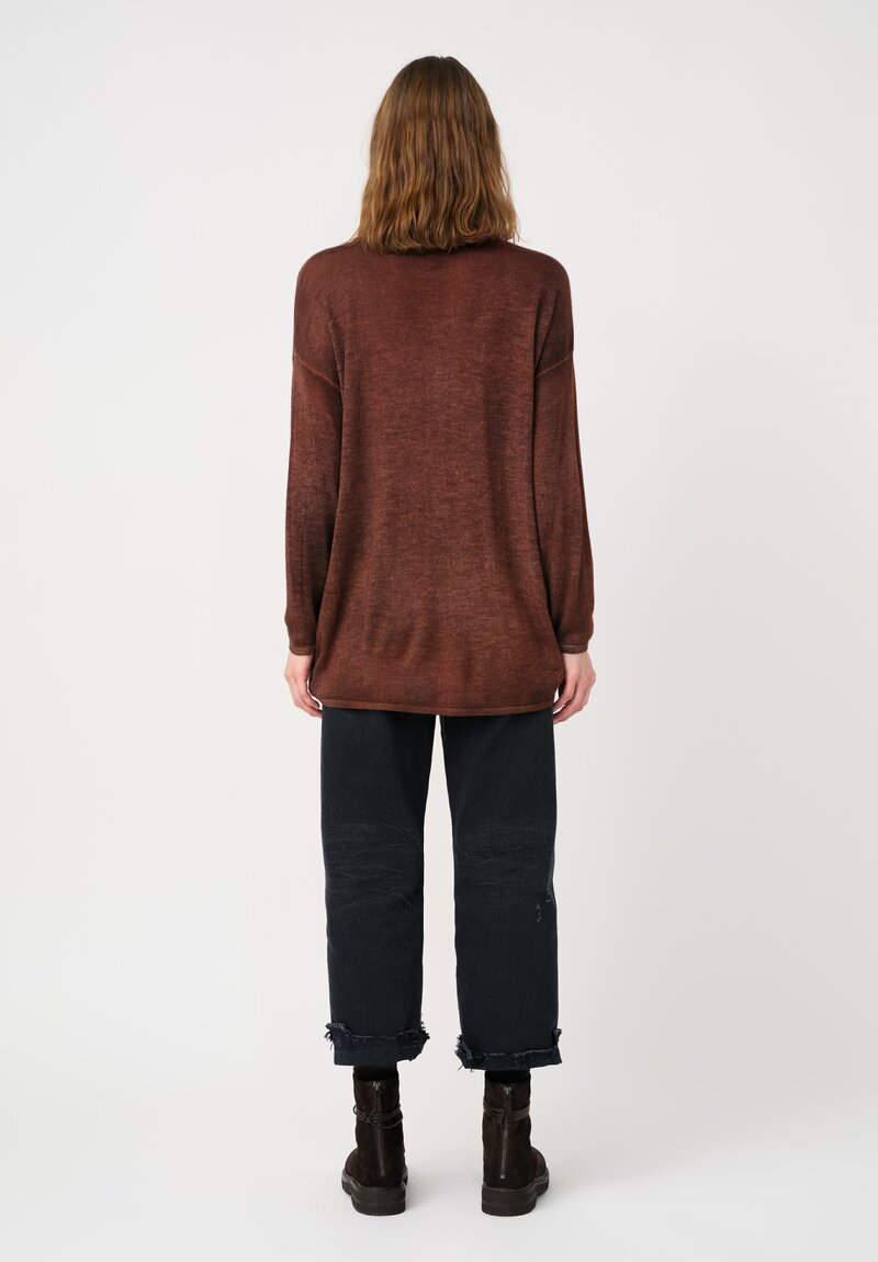 Avant Toi Cashmere & Silk Hand-Painted Maglia V-Neck Sweater in Nero & Cuoio Brown
