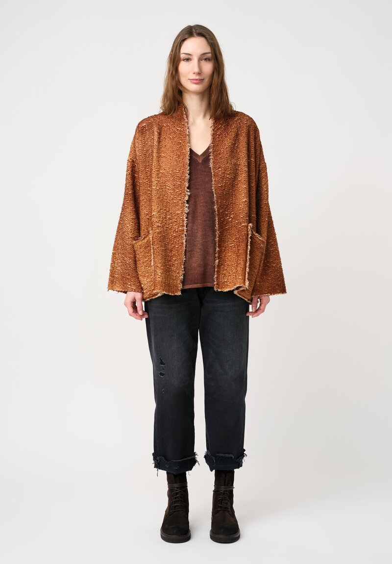 Avant Toi Cashmere & Silk Hand-Painted Maglia V-Neck Sweater in Nero & Cuoio Brown