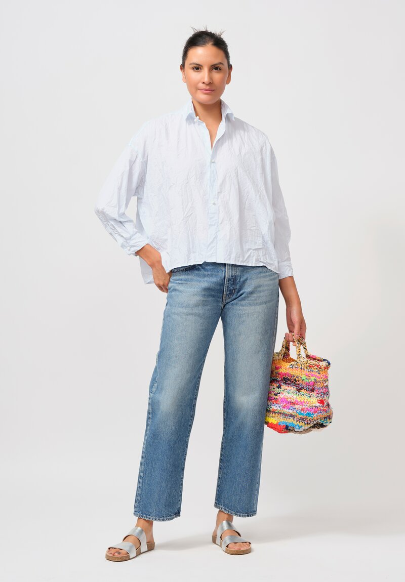 Daniela Gregis Cropped Uomo Shirt with Silk Slip in Azzurro Pale Blue	