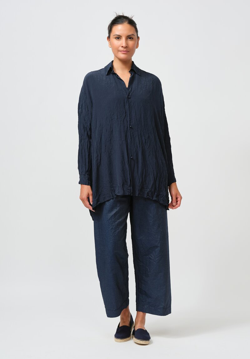 Daniela Gregis Washed Silk Uomo Larghissima Top in Navy Blue	