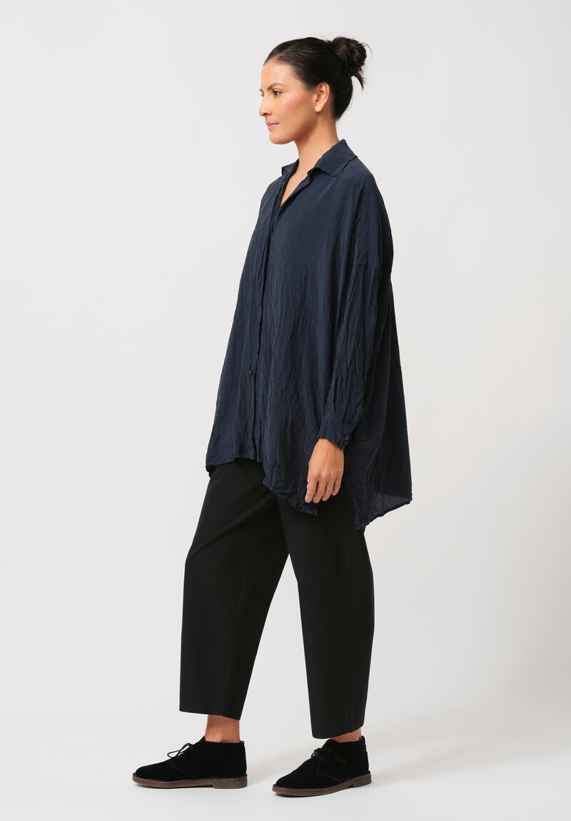 Daniela Gregis Washed Silk Uomo Larghissima Top with Slip in Navy Blue	