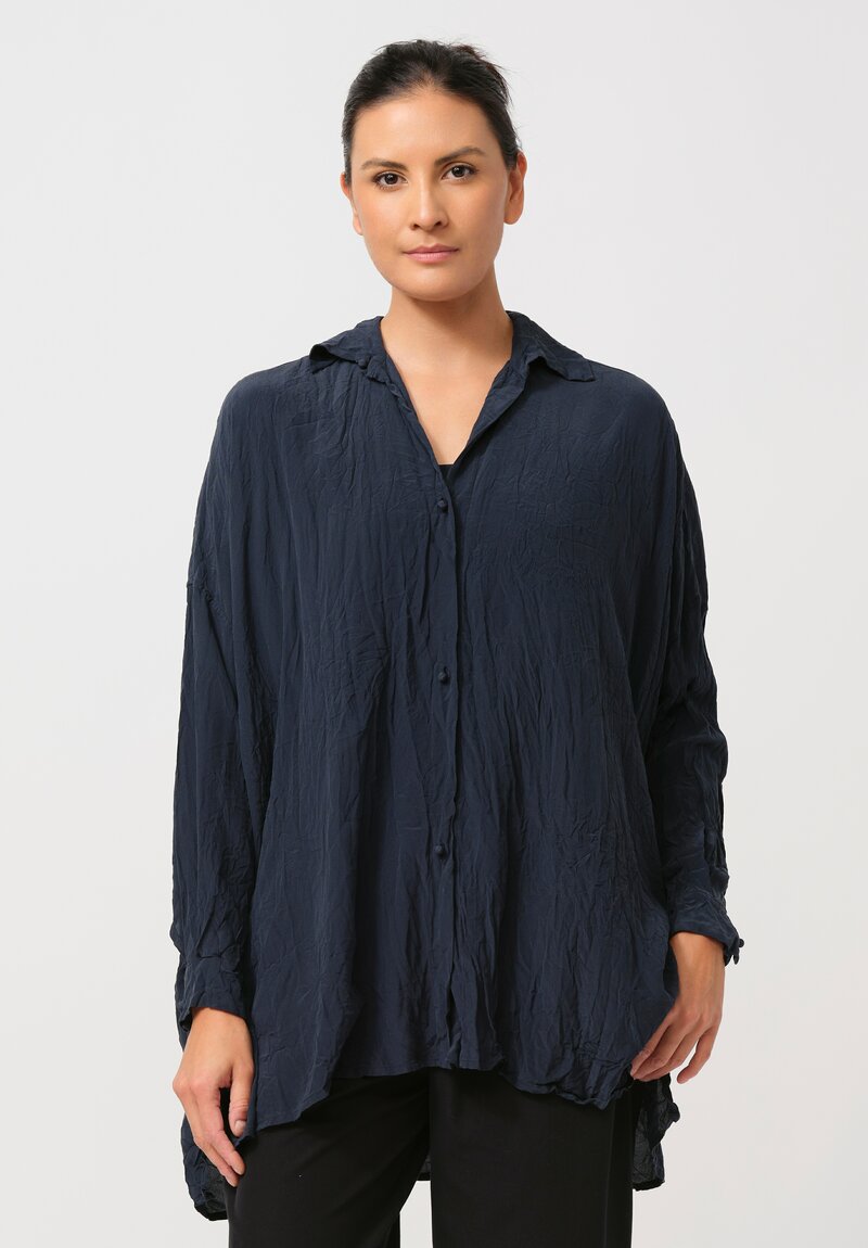 Daniela Gregis Washed Silk Uomo Larghissima Top with Slip in Navy Blue	