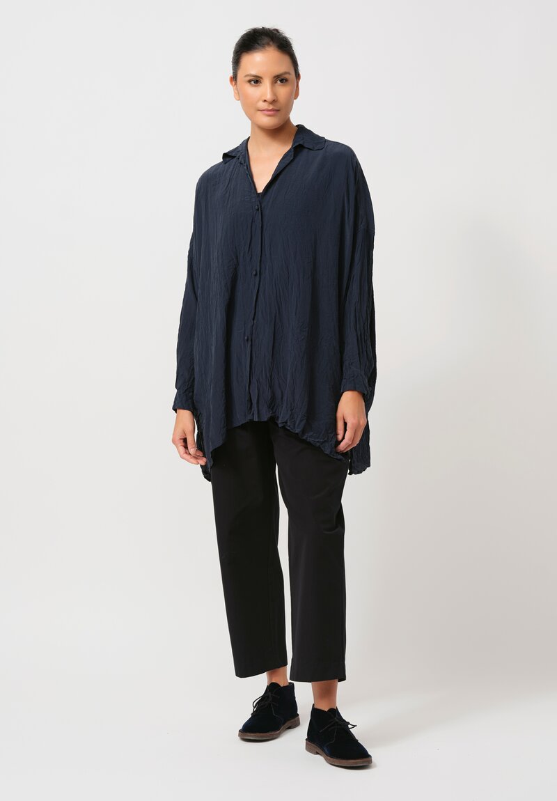 Daniela Gregis Washed Silk Uomo Larghissima Top with Slip in Navy Blue	