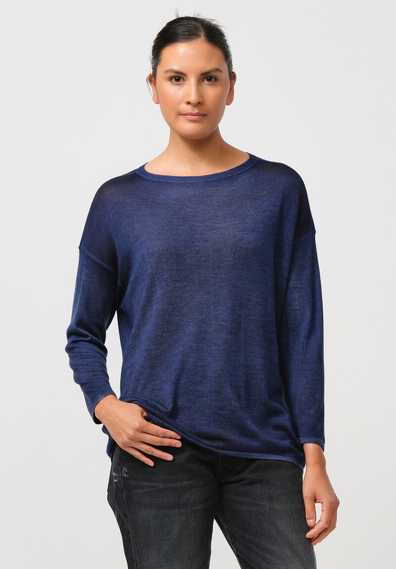 Avant Toi Cashmere & Silk Maglia Barchetta Sweater in Nero China Blu	