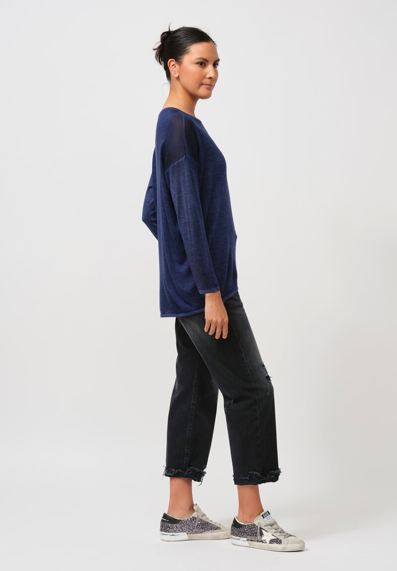 Avant Toi Cashmere & Silk Maglia Barchetta Sweater in Nero China Blu	