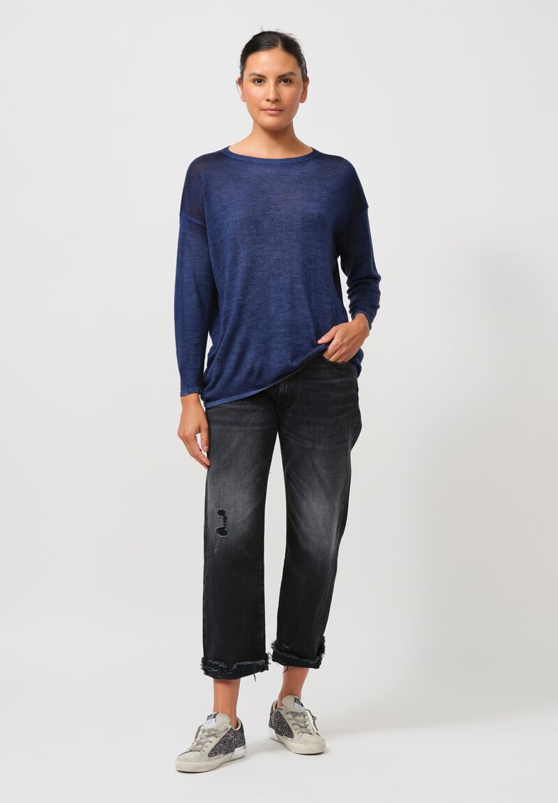 Avant Toi Cashmere & Silk Maglia Barchetta Sweater in Nero China Blu	