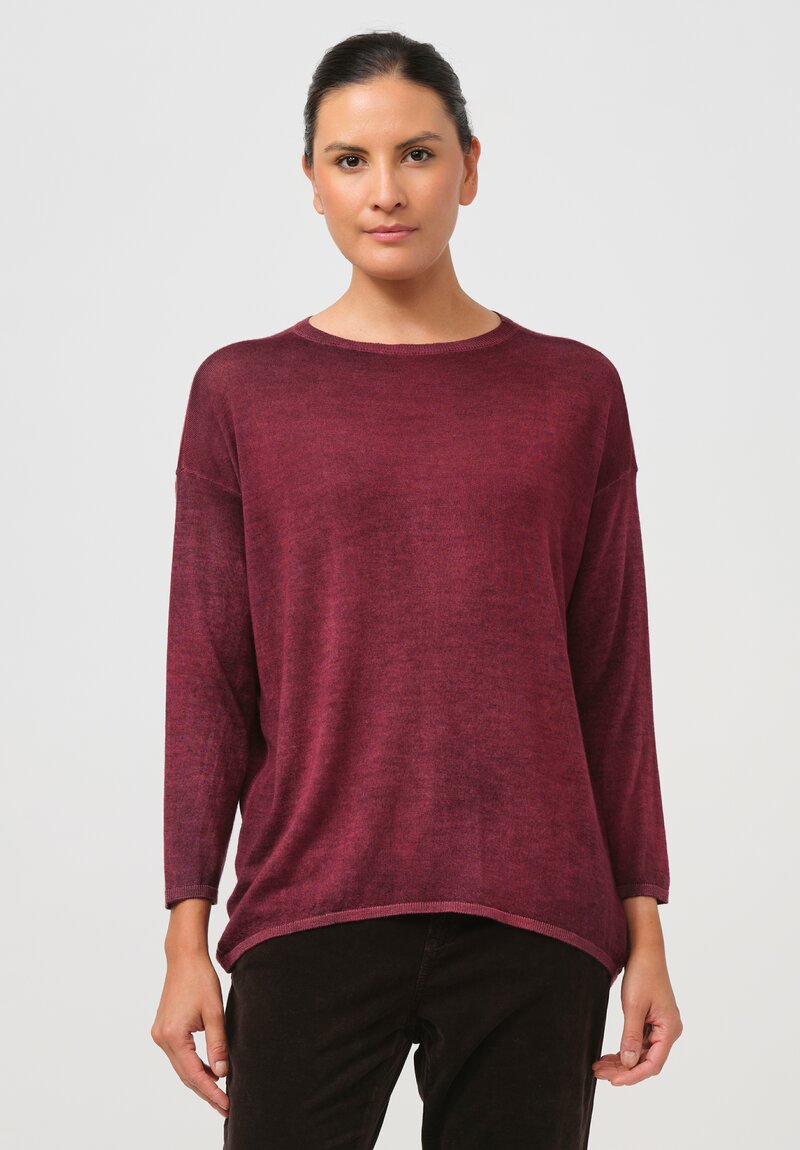 Avant Toi Cashmere & Silk Maglia Barchetta Sweater in Nero Wine Red	