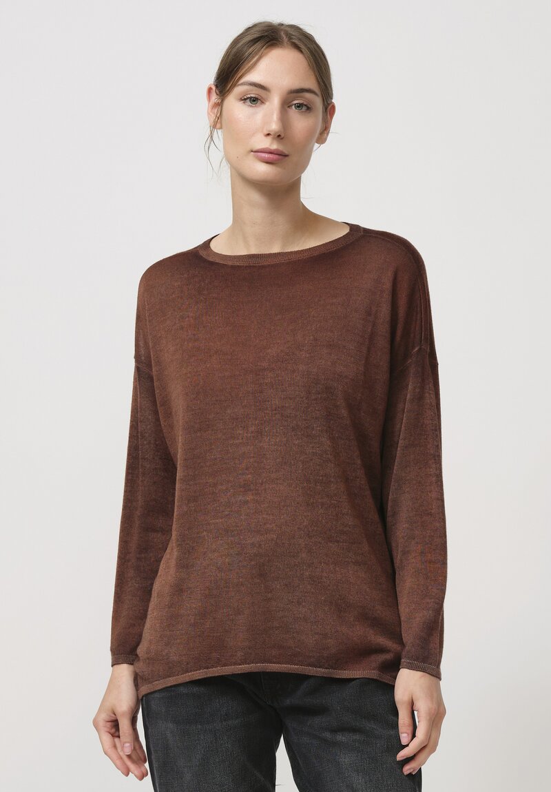 Avant Toi Cashmere & Silk Maglia Barchetta Sweater in Nero Cuoio Brown	