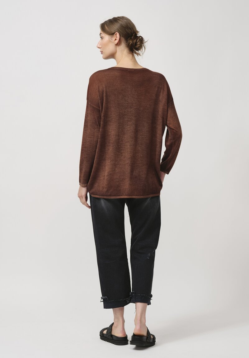 Avant Toi Cashmere & Silk Maglia Barchetta Sweater in Nero Cuoio Brown	