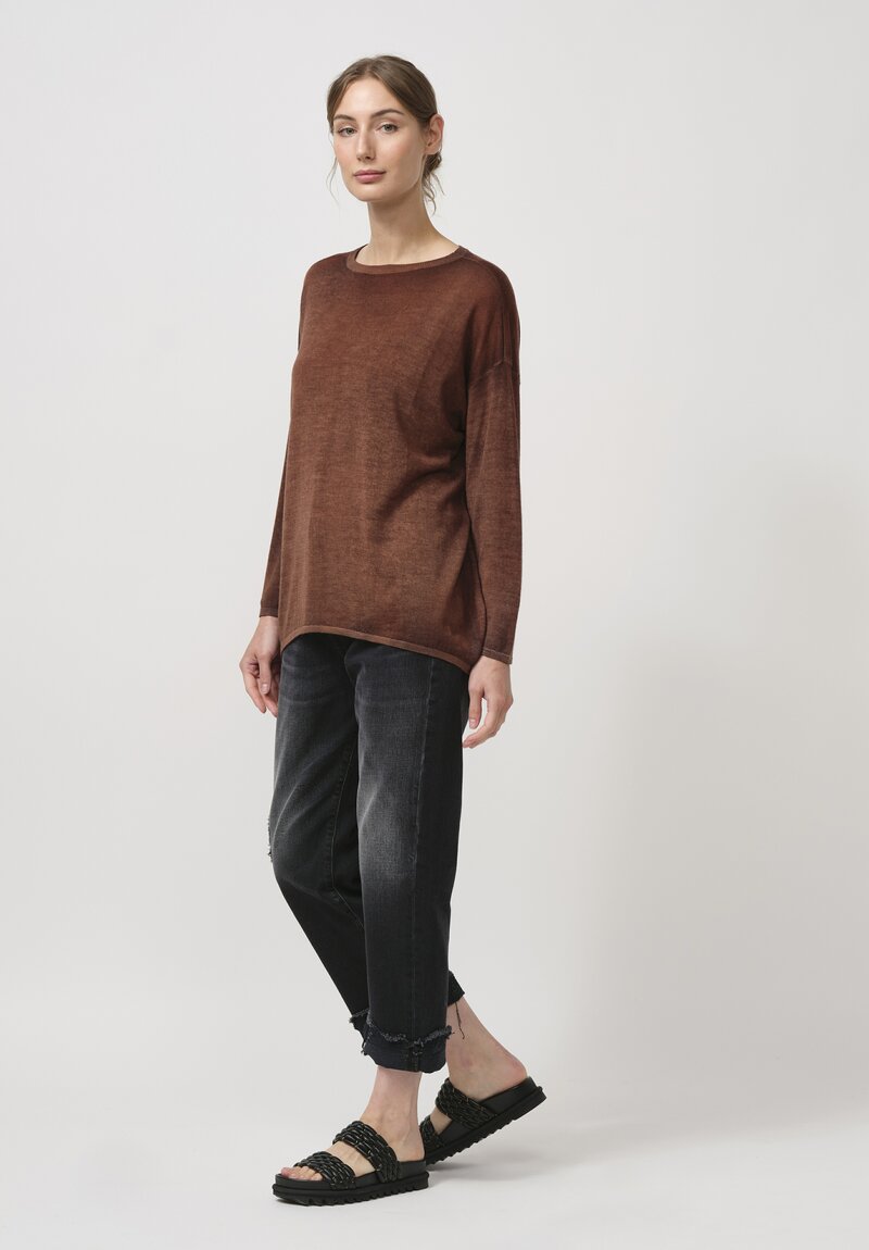 Avant Toi Cashmere & Silk Maglia Barchetta Sweater in Nero Cuoio Brown	