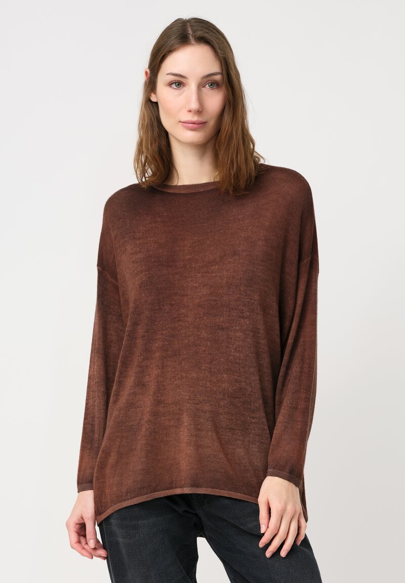 Avant Toi Cashmere & Silk Maglia Barchetta Sweater in Nero & Cuoio Brown
