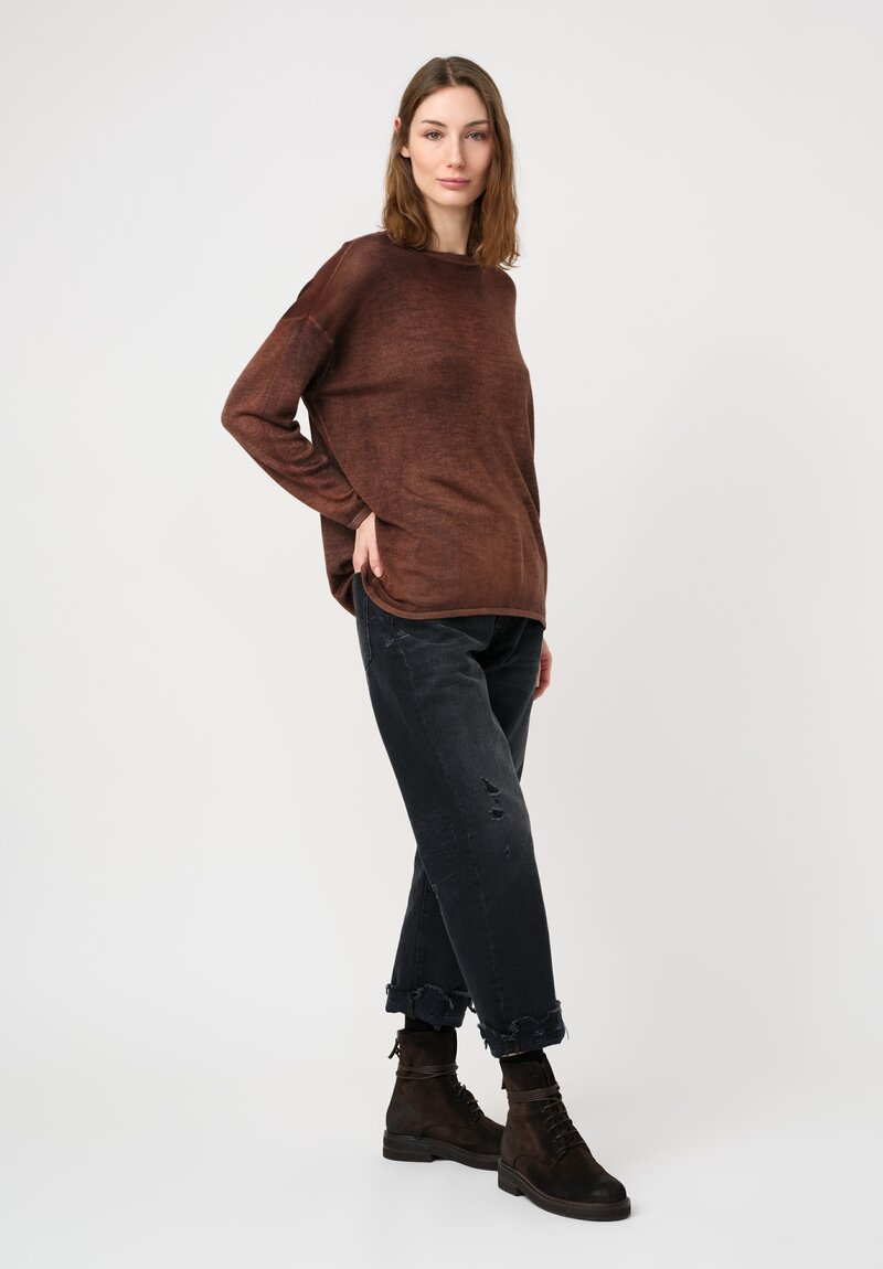 Avant Toi Cashmere & Silk Maglia Barchetta Sweater in Nero & Cuoio Brown