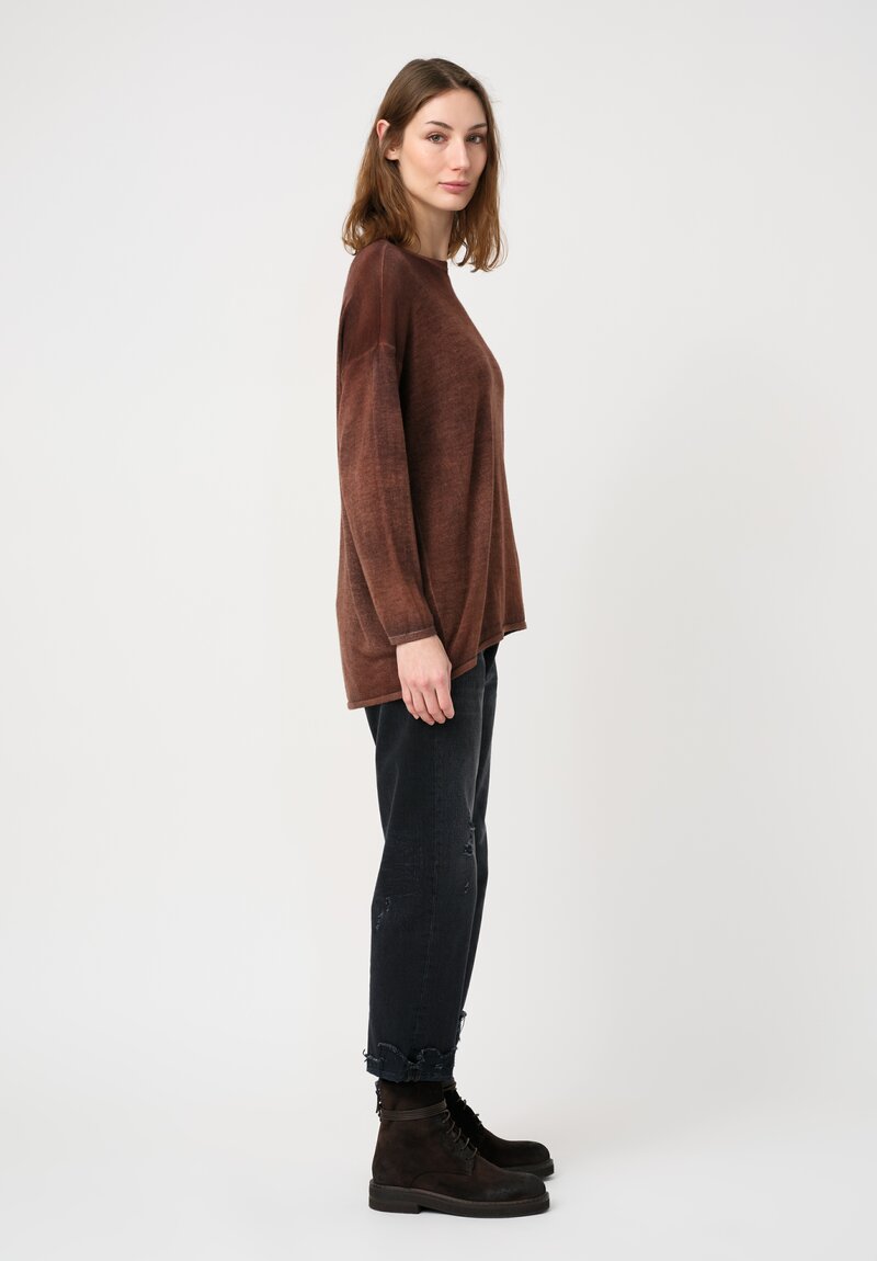 Avant Toi Cashmere & Silk Maglia Barchetta Sweater in Nero & Cuoio Brown