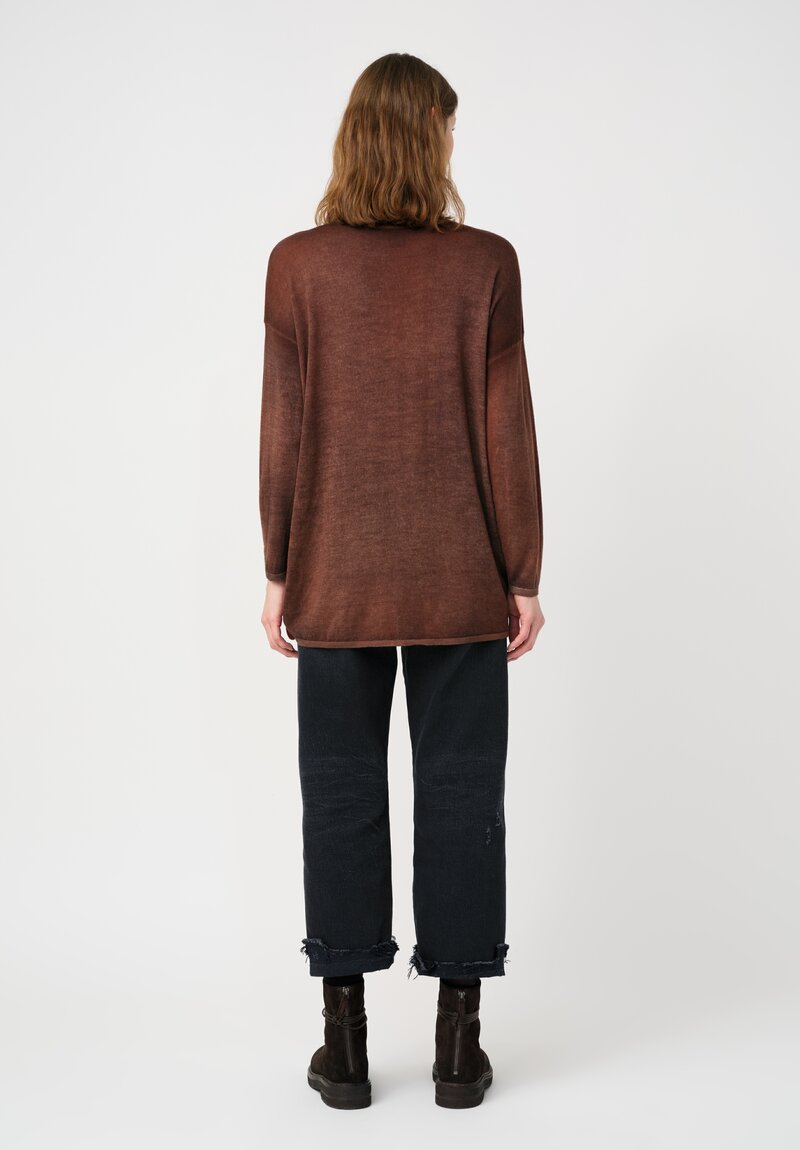Avant Toi Cashmere & Silk Maglia Barchetta Sweater in Nero & Cuoio Brown