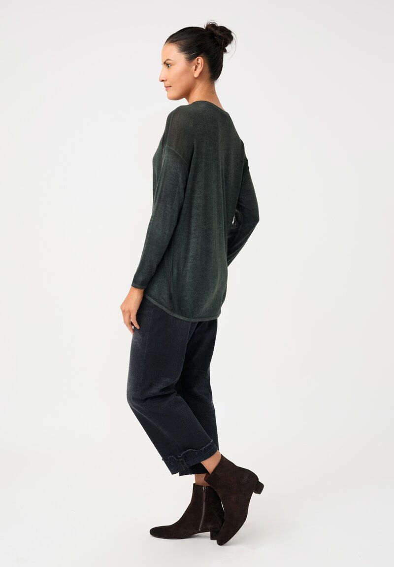 Avant Toi Cashmere & Silk Maglia Barchetta Sweater in Nero & Rosco Green