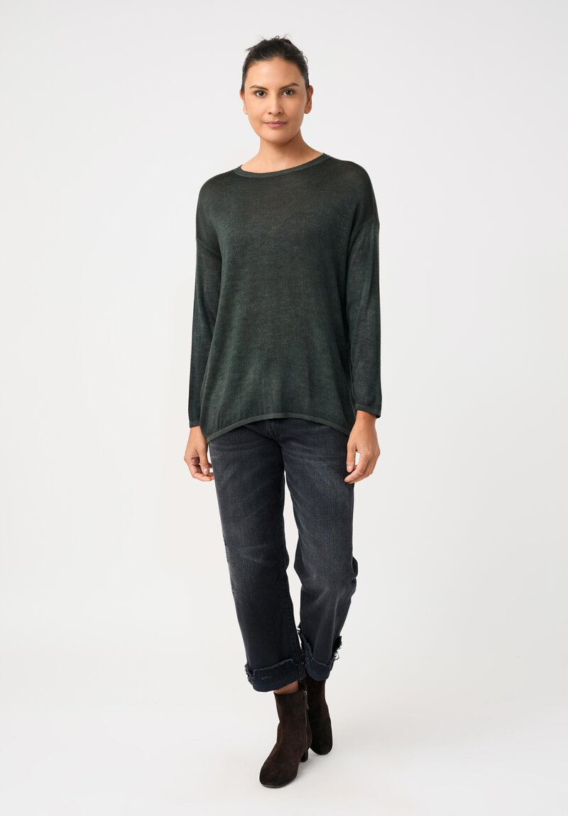 Avant Toi Cashmere & Silk Maglia Barchetta Sweater in Nero & Rosco Green