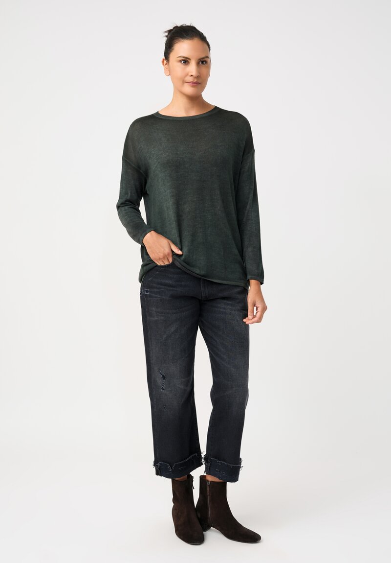 Avant Toi Cashmere & Silk Maglia Barchetta Sweater in Nero & Rosco Green