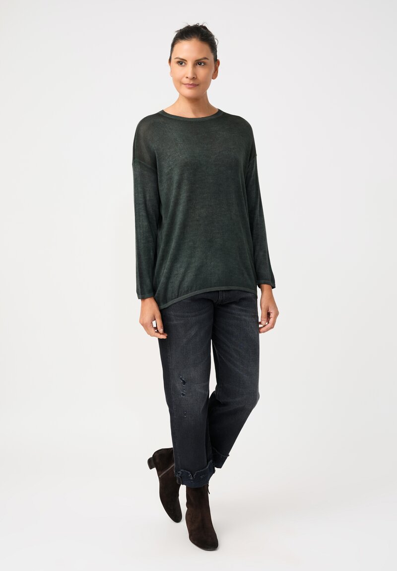 Avant Toi Cashmere & Silk Maglia Barchetta Sweater in Nero & Rosco Green