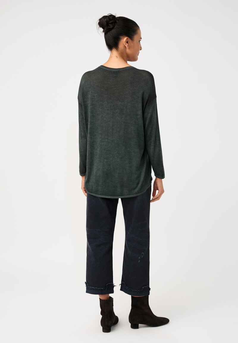 Avant Toi Cashmere & Silk Maglia Barchetta Sweater in Nero & Rosco Green