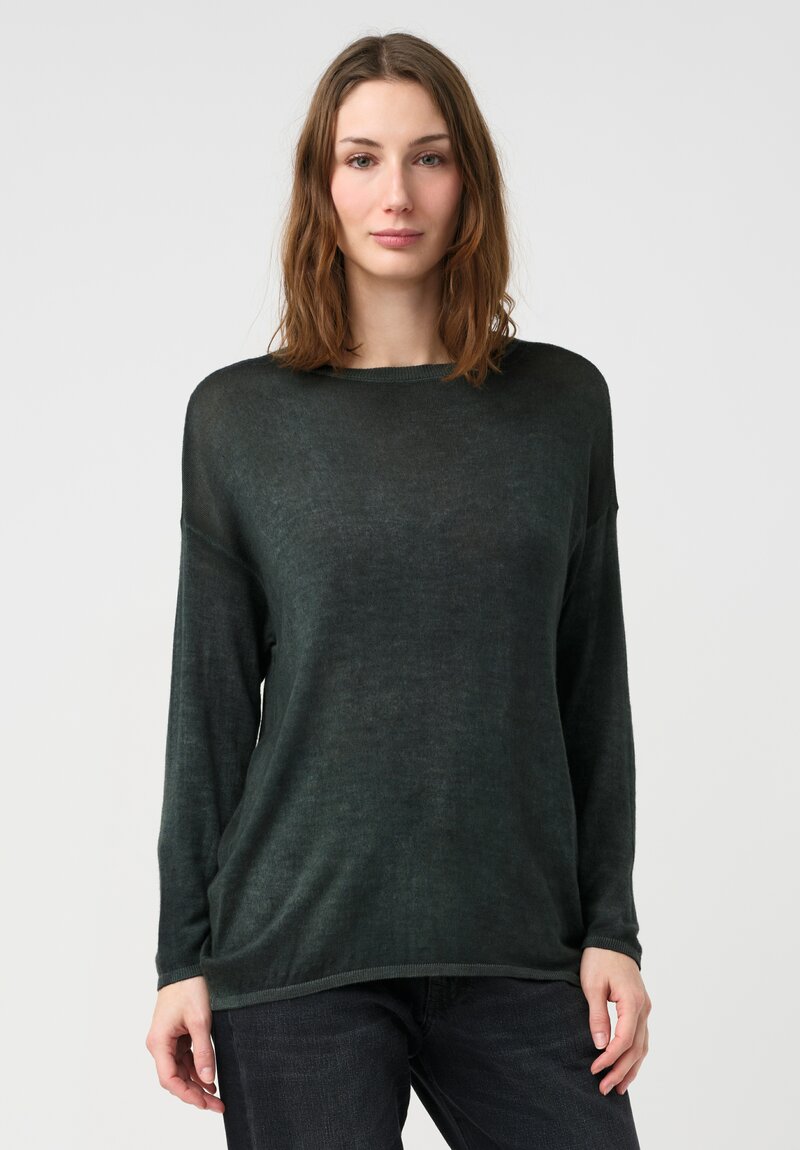 Avant Toi Cashmere & Silk Maglia Barchetta Sweater in Nero & Rosco Green